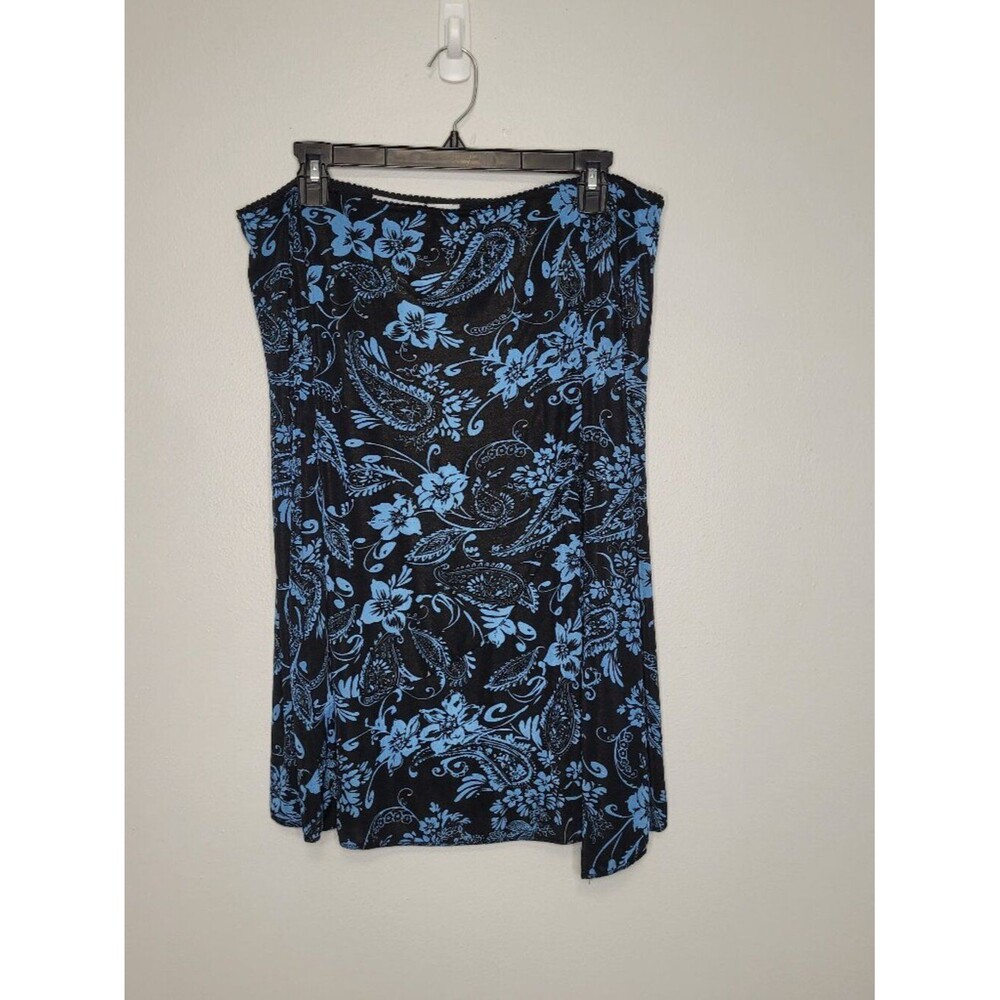 Vintage 90s Jacklyn Smith blue black floral stretchy a line flirty moody skirt